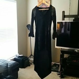 Eternal vamp Gothic spiderweb sleeve hi-low dress